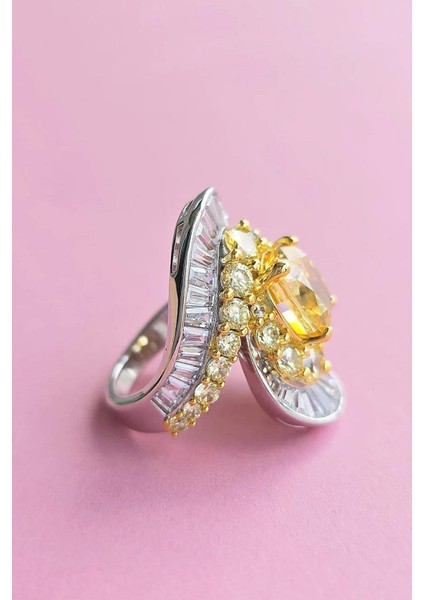 Ithal Buz Kesim Sarı Baget Oval Gümüş Yüzük modelleri