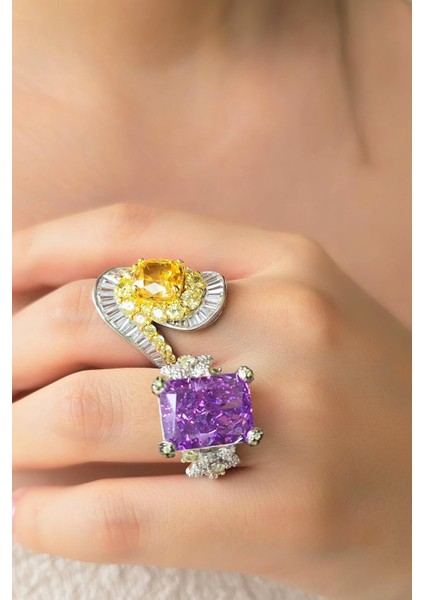 Ithal Buz Kesim Sarı Baget Oval Gümüş Yüzük fırsatları