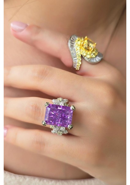 Ithal Buz Kesim Sarı Baget Oval Gümüş Yüzük indirimleri