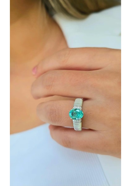 Ithal Paraiba Buz Kesim Sedef Taşlı Gümüş Yüzük modelleri