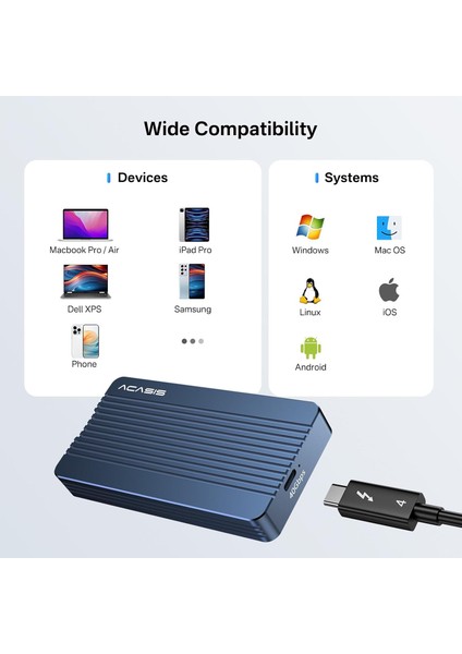 TBU405AIR Thunderbolt 4 40Gbps, Intel JHL7440 Chipset, Max. 8TB M.2 NVMe 2230/2280 Uyumlu, Tak Çalıştır, Alüminyum Alaşım, Type-C Disk Kutusu (Sadece Thunderbolt3/4 ve USB 4.0 Uyumludur)