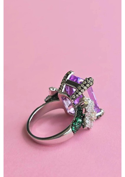 Ithal Dikdörtgen Mor Buz Kesim Gümüş Yüzük fırsatları