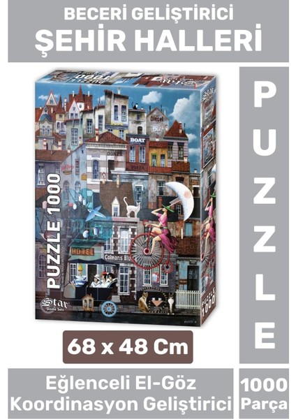 Premium El Göz Koordinasyon Beceri Görsel Algı Geliştirici Çocuk 1000 Parça Puzzle Şehir Halleri
