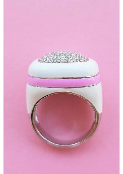 Ithal Mineli Beyaz Pembe Dikdörtgen Gümüş Yüzük modelleri