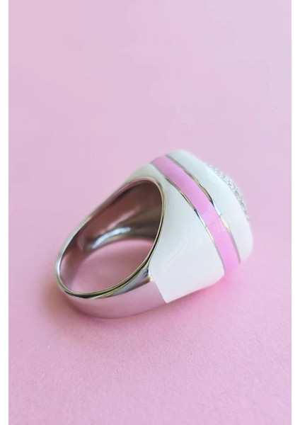 Ithal Mineli Beyaz Pembe Dikdörtgen Gümüş Yüzük fırsatları