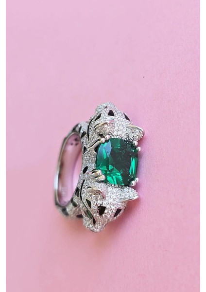 Ithal Premium Kök Zümrüt Kaplan Siyah Mineli Gümüş Yüzük fiyatları