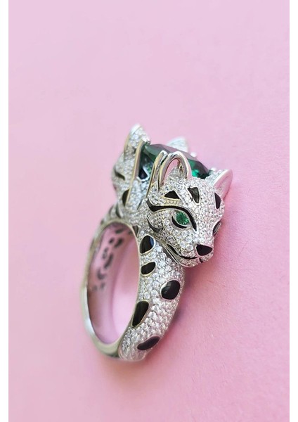 Ithal Premium Kök Zümrüt Kaplan Siyah Mineli Gümüş Yüzük modelleri