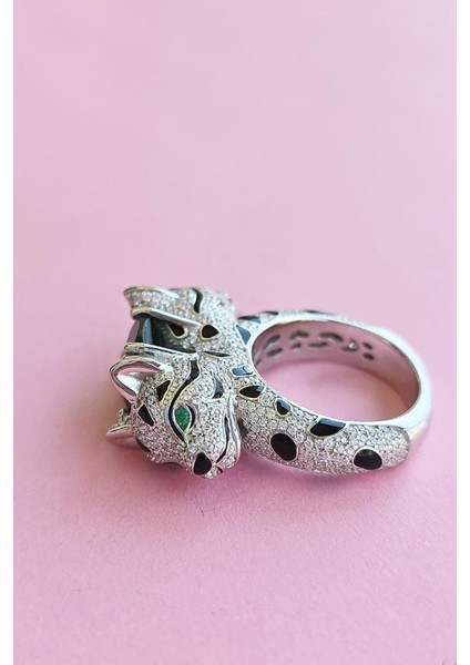 Ithal Premium Kök Zümrüt Kaplan Siyah Mineli Gümüş Yüzük fırsatları