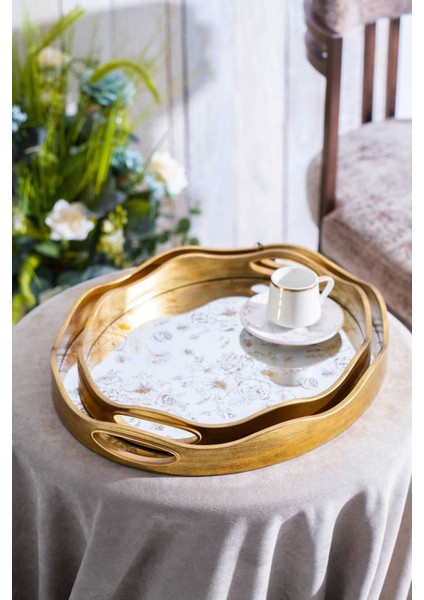 CHA-07498/4 Rosa 2'li Gold Cam Tepsi - 43.5/37.5 cm