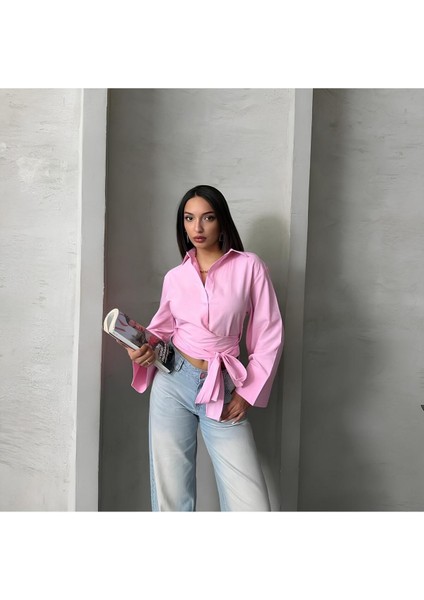 Pırıl Pembe Geniş Kol Yandan Bağlamalı Trend Gömlek PIRIL-3779