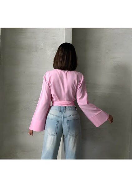 Pırıl Pembe Geniş Kol Yandan Bağlamalı Trend Gömlek PIRIL-3779