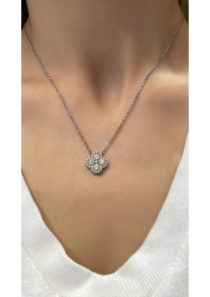 Ithal Yonca Clover Taşlı Sarı Gümüş Kolye