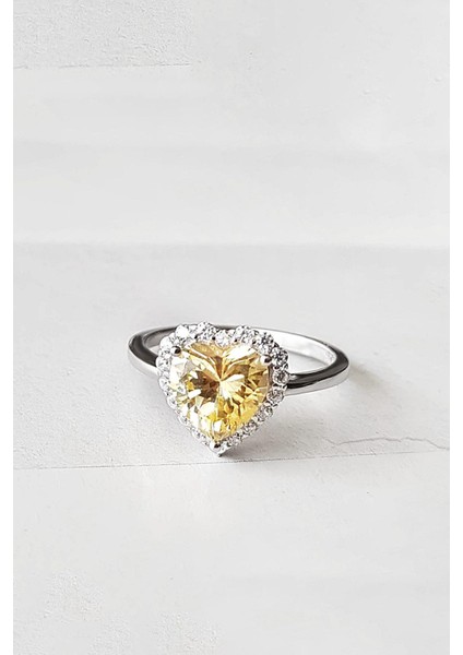 Ithal Özel Sarı Fancy Kesim Heart Gümüş Yüzük