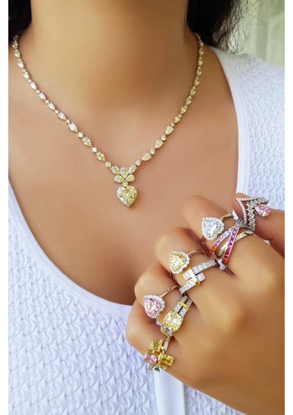 Ithal Özel Sarı Fancy Kesim Heart Gümüş Yüzük fiyatları