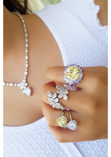 Ithal Özel Sarı Fancy Kesim Heart Gümüş Yüzük modelleri