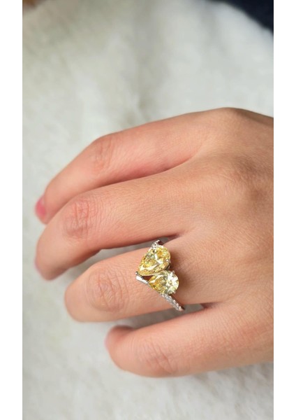 Ithal Sarı Buz Kesim 2li Damla Gümüş Yüzük