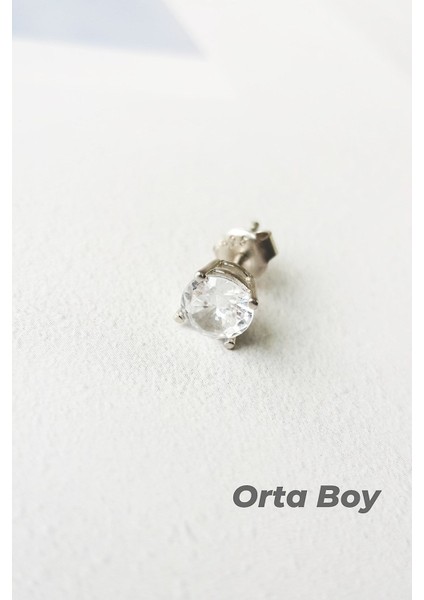 Tekli Ithal Orta Boy Tektaş Gümüş Küpe