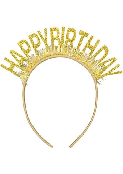 Happy Birthday Yazılı Doğum Günü Taç Parti Kostüm Aksesuarı Altın