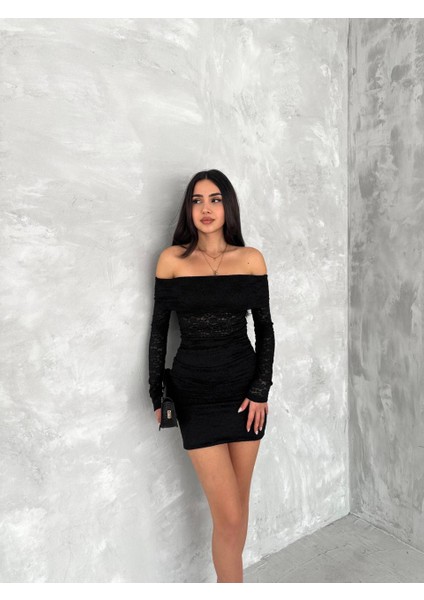 Madonna Yaka Dantelli Bodycon Mini Elbise modelleri