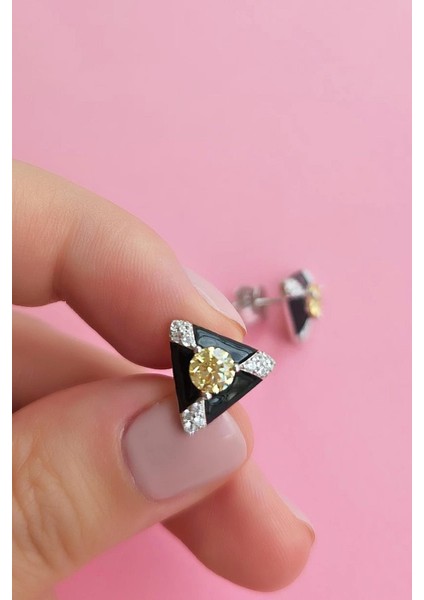 Ithal Çift Sarı Buz Kesim Siyah Üçgen Gümüş Küpe fiyatları