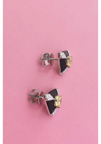 Ithal Çift Sarı Buz Kesim Siyah Üçgen Gümüş Küpe modelleri