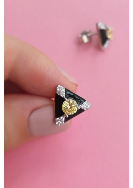 Ithal Çift Sarı Buz Kesim Siyah Üçgen Gümüş Küpe fırsatları