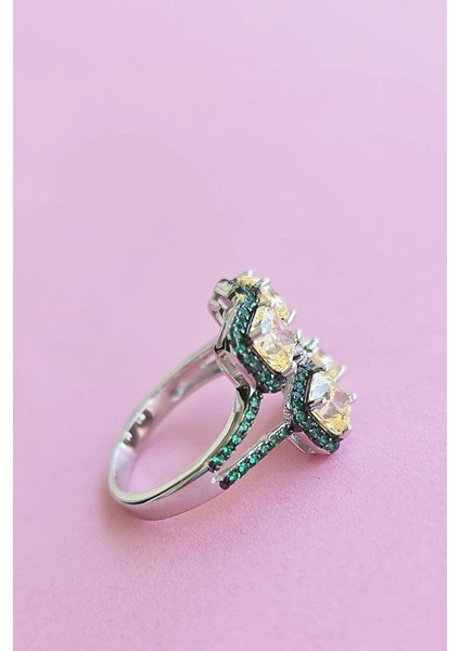 Ithal Sarı Buz Kesim Yeşil Gümüş Yüzük modelleri