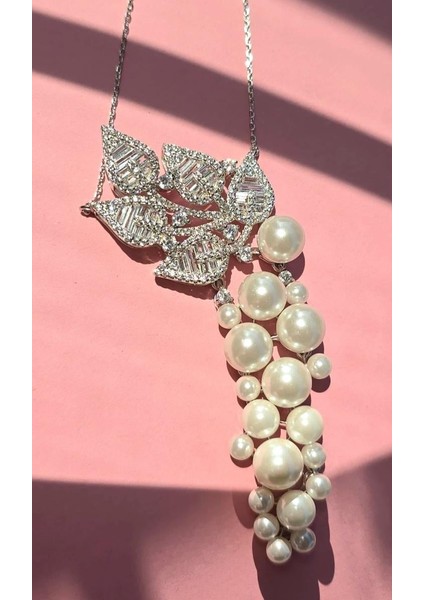 Ithal Çoklu Inci Baget Tasarım Gümüş Kolye