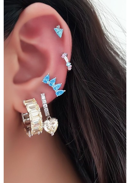 Tekli Ithal Mini Baget Mor Fuşya Mavi Halka Gümüş Küpe fiyatları