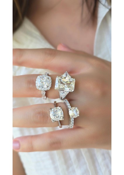 Ithal Mozanit Kare Tektaş Gümüş Yüzük fiyatları