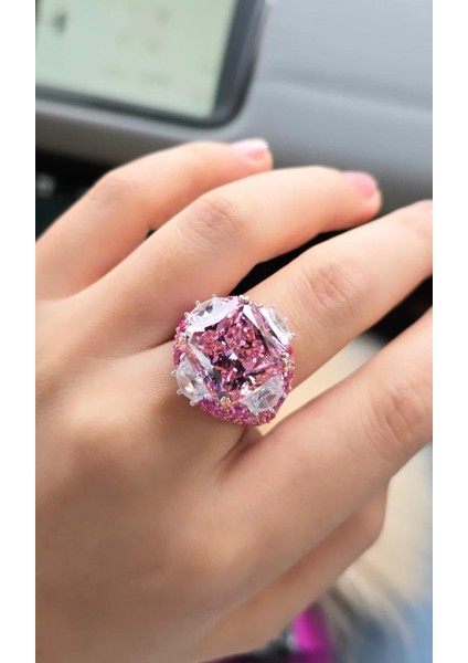 Ithal Kare Pembe Fancy Buz Kesim Bombi Gümüş Yüzük