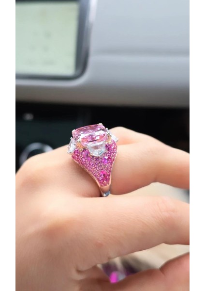 Ithal Kare Pembe Fancy Buz Kesim Bombi Gümüş Yüzük modelleri