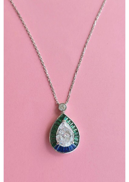 Ithal Mavi Yeşil Baget Damla Gümüş Kolye fırsatları