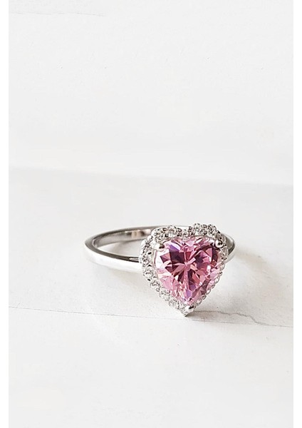 Ithal Özel Fancy Kesim Pink Heart Gümüş Yüzük fırsatları