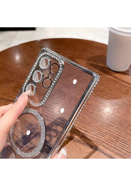 Samsung Galaxy S24 Ultra Kılıf Simli Magsafe Wirelles Şarj Destekli Kenarları Taşlı Swarovski Özel Taşlı Kılıf Simli fırsatları