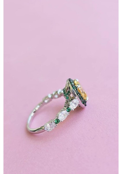 Ithal Yeşil ve Sarı Kare Gümüş Yüzük modelleri