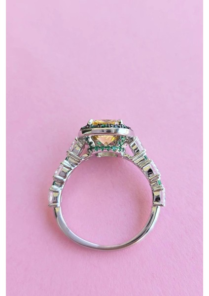 Ithal Yeşil ve Sarı Kare Gümüş Yüzük indirimleri