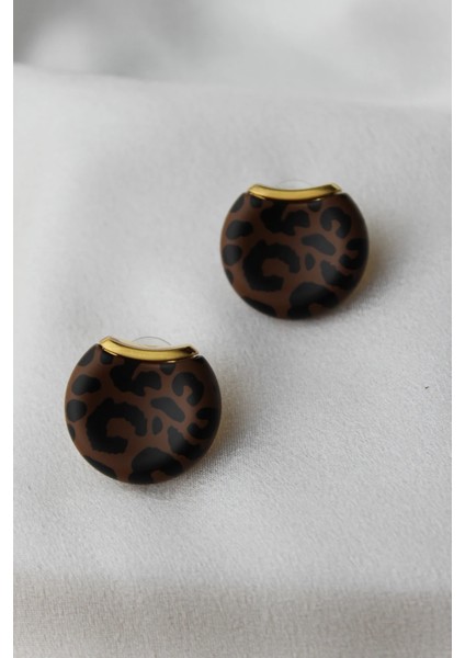 Leopar Desenli Düğme Model Küpe