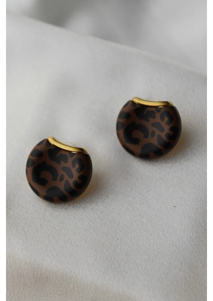 Leopar Desenli Düğme Model Küpe