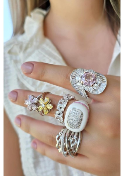 Ithal Premium 2li Lotus Çiçeği Sarı Pembe Gümüş Yüzük fiyatları