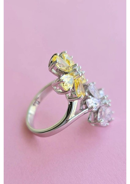 Ithal Premium 2li Lotus Çiçeği Sarı Pembe Gümüş Yüzük modelleri