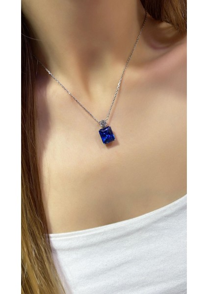 Ithal Kare Tanzanit Taşlı Gümüş Kolye fiyatları