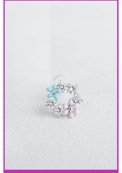 Tekli Ithal Flower Mineli Çiçekli Gümüş Küpe