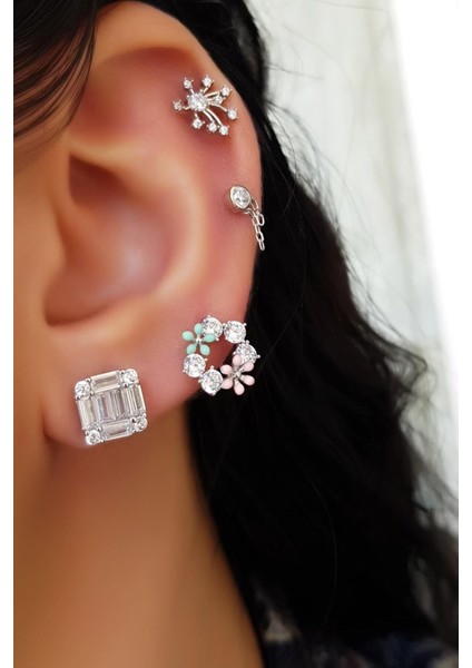 Tekli Ithal Flower Mineli Çiçekli Gümüş Küpe fiyatları