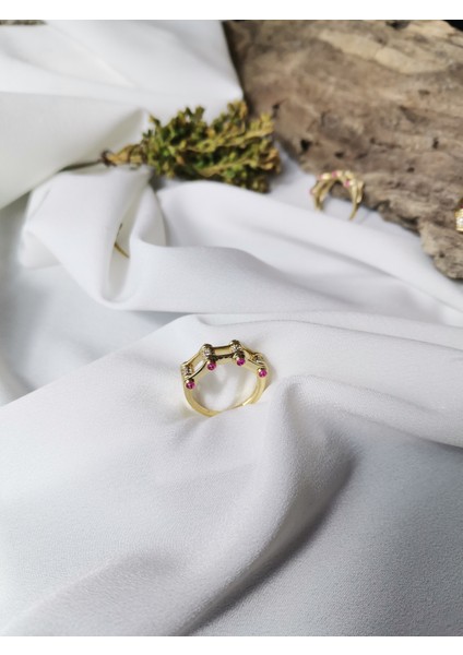 Kadın Gold Renk Leyla Jessica Model Zirkon Taşlı Ayarlanabilir Yüzük