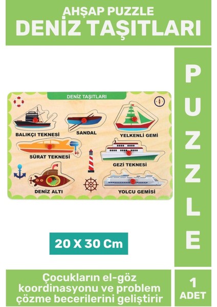 Premium Eğlenceli Eğitici Görsel Algı Problem Çözme Becerisi Çocuk Puzzle Deniz Taşıtları