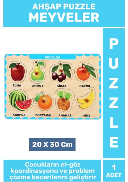Premium Eğlenceli Eğitici Görsel Algı Problem Çözme Becerisi Çocuk Puzzle Meyveler