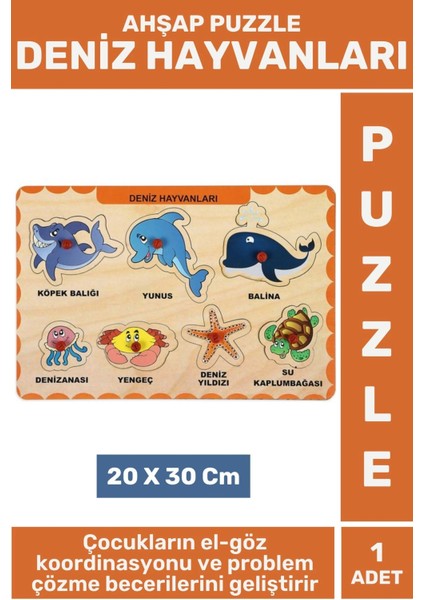 Premium Eğlenceli Eğitici Görsel Algı Problem Çözme Becerisi Çocuk Puzzle Deniz Hayvanları