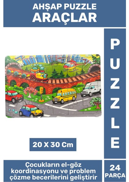 Premium Eğlenceli Eğitici Görsel Algı Problem Çözme Becerisi Çocuk Puzzle 24 Parça Araçlar