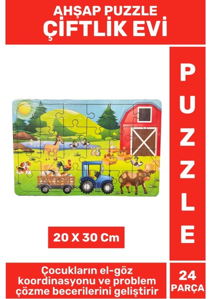 Premium Eğlenceli Eğitici Görsel Algı Problem Çözme Becerisi Çocuk Puzzle 24 Parça Çiftlik Evi